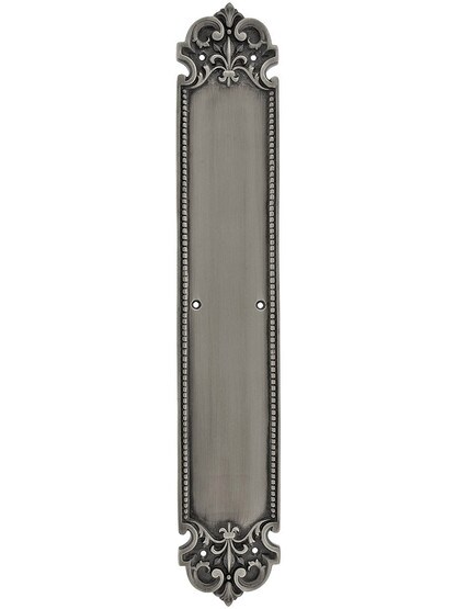 French Baroque Push Plate In Antique Pewter.